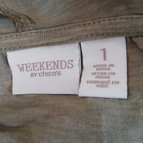 Weekends by Chicos olive green embroidered hoodie full zip 3/4 sleeve floral 8 - Picture 3 of 11